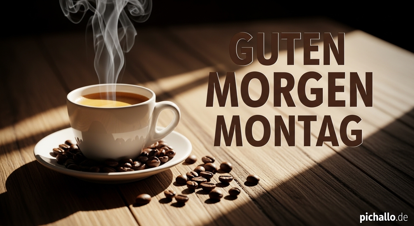 Dampfender Espresso mit Kaffeebohnen Guten Morgen Montag Bilder