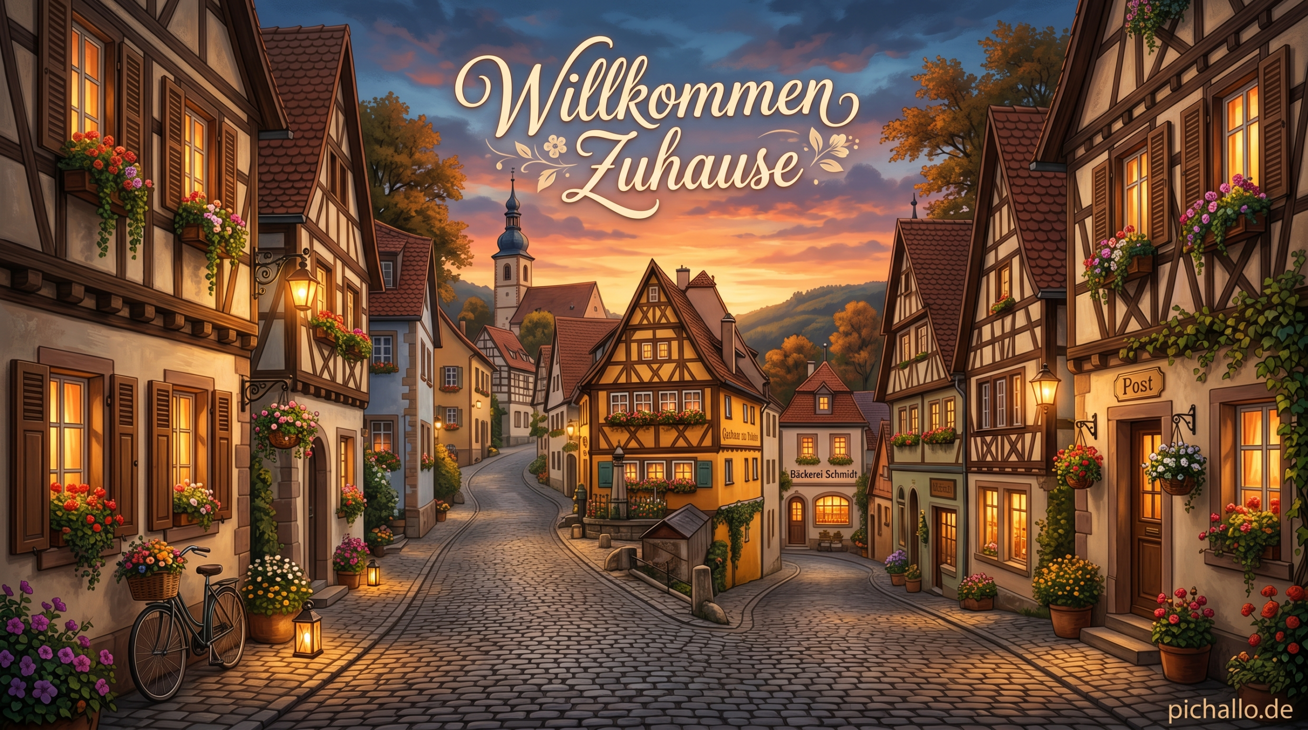 Dorfstraße im Abendrot Bilder zur ländlichen Idylle