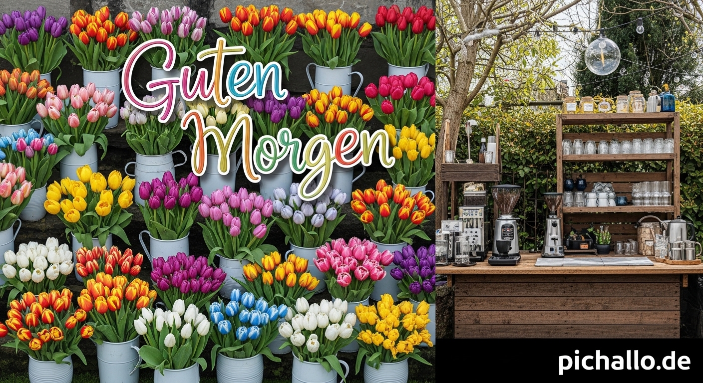 Gartenparty mit Tulpenbouquets Guten Morgen Bilder