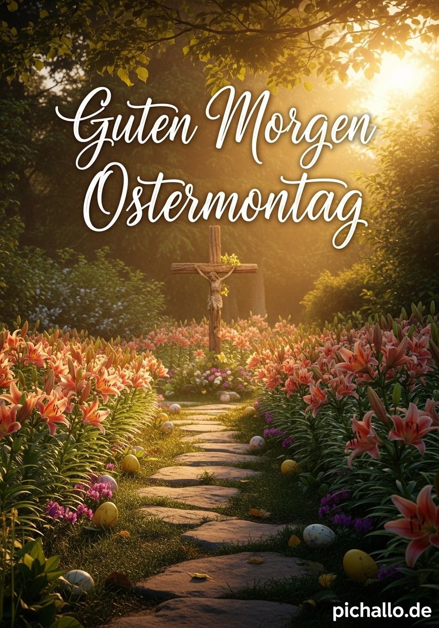 Gartenweg mit Osterlilien Guten Morgen Ostermontag Bilder