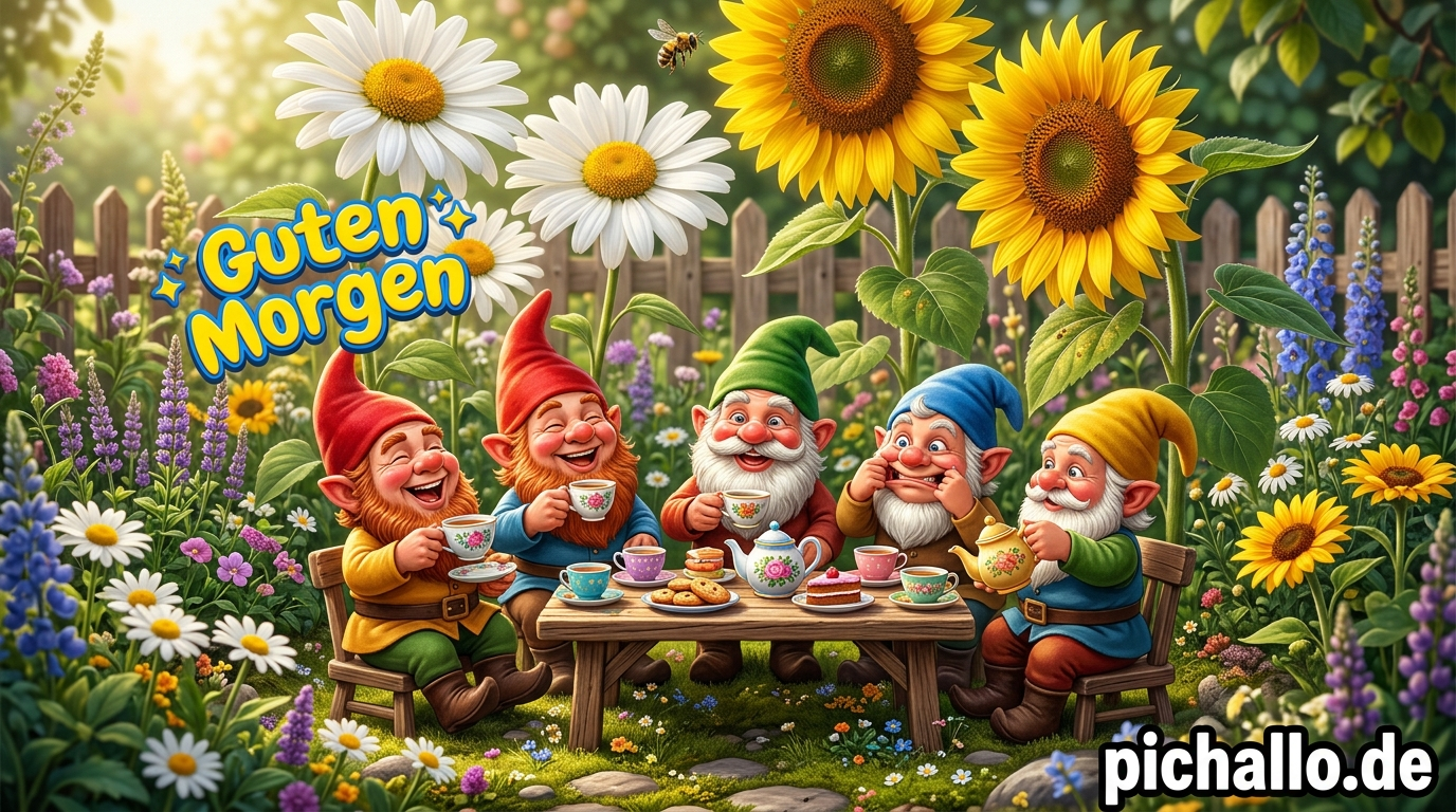 Gartenzwerge Tee-Party Guten Morgen Bilder