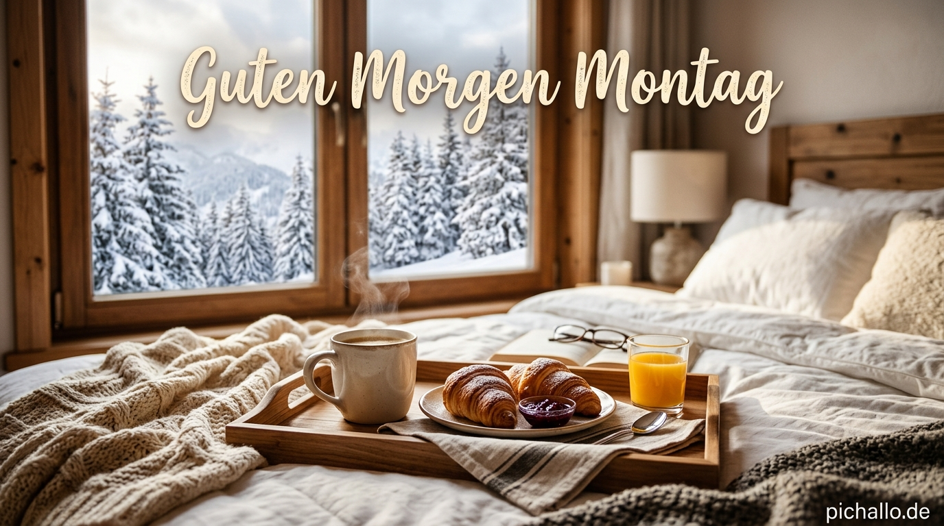 Gemütliche Guten Morgen Montag Frühstück Bett Bilder