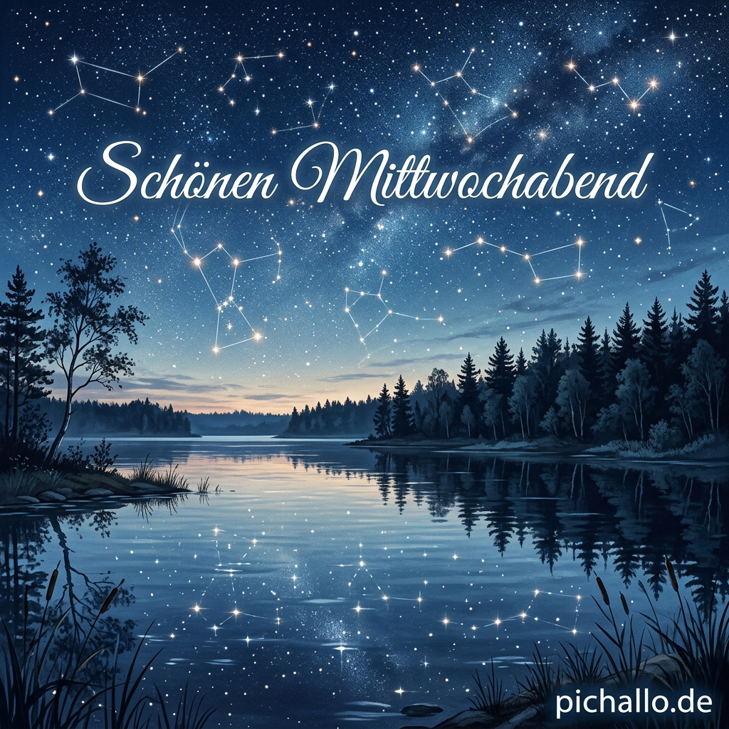 Glitzernde Sternenkonstellationen über dem See Bilder zum Mittwochabend