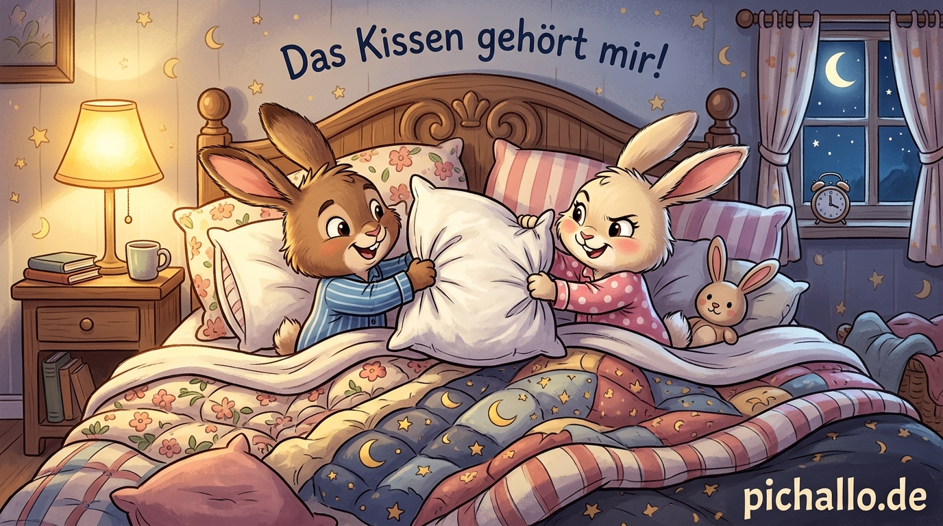 Hasenpaar mit Riesenkissen Bilder zur Guten Nacht
