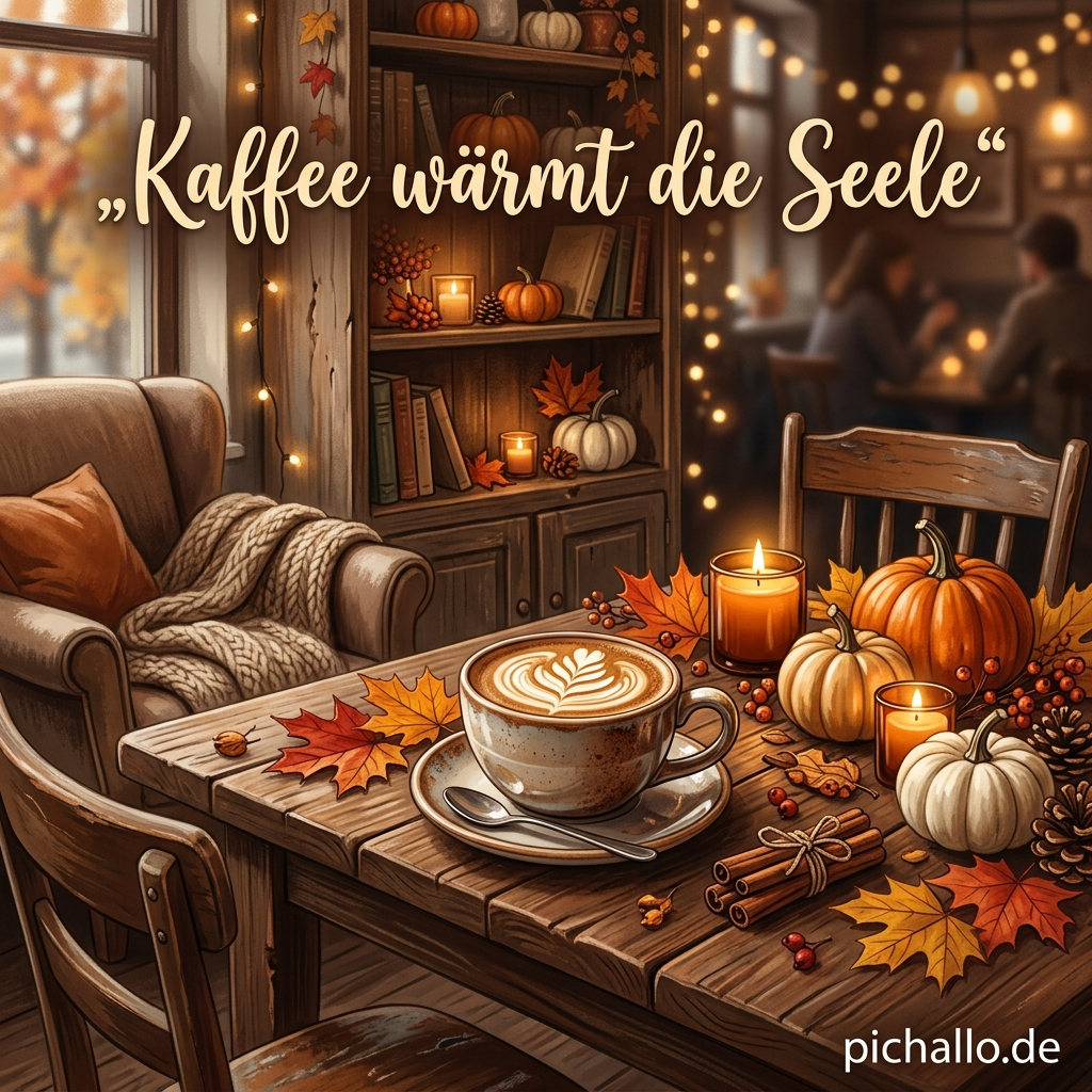 Herbstlich dekorierte Café Ecke Bilder mit Spruch