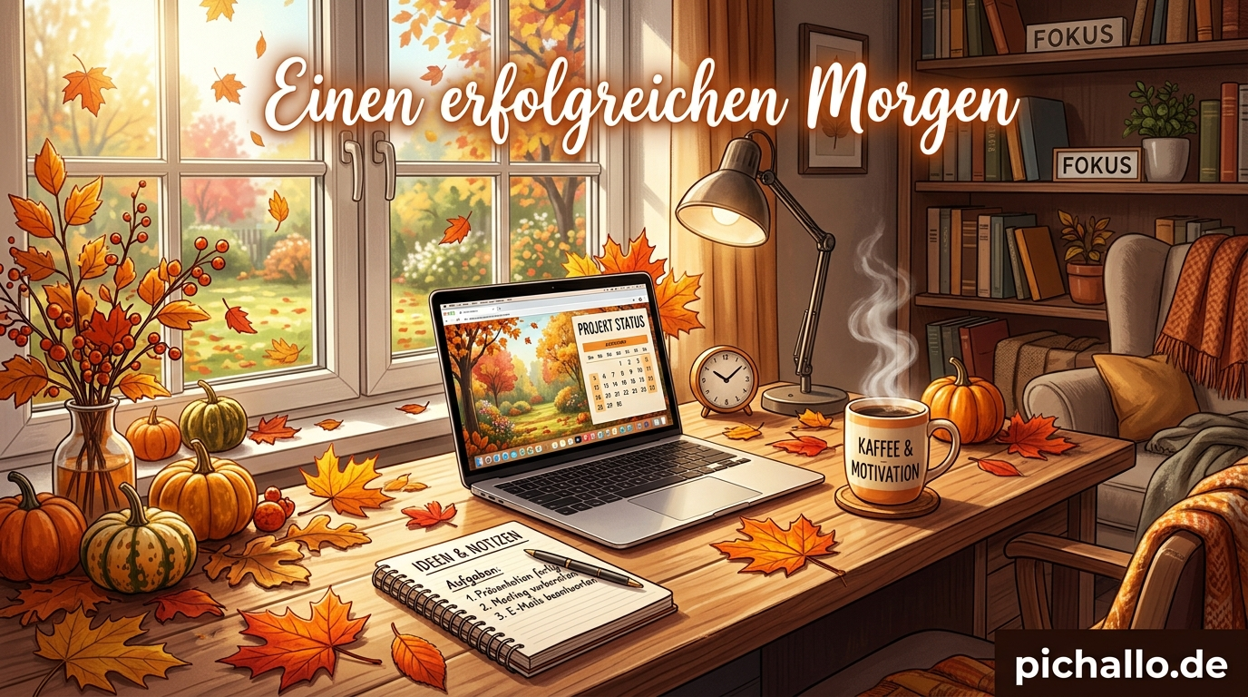 Herbstlicher Arbeitsplatz Bilder für Morgengrüße