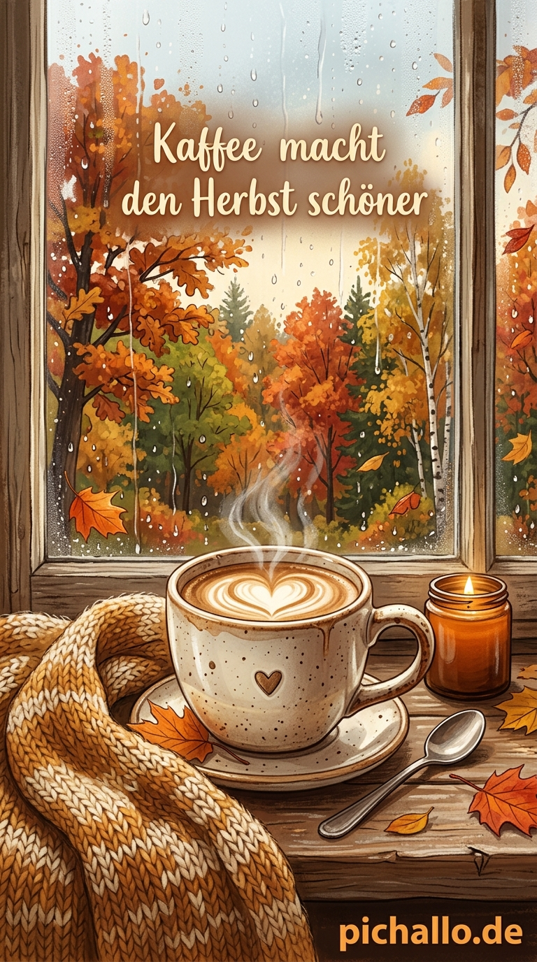 Herz Latte Art am Herbstfenster Bilder