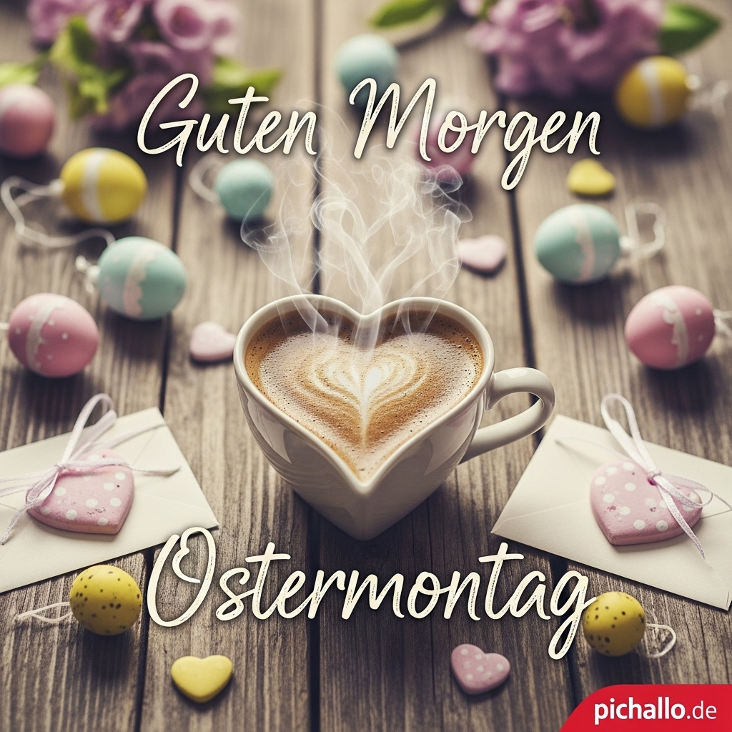 Herzförmige Kaffeetassen zu Ostern Guten Morgen Ostermontag Bilder