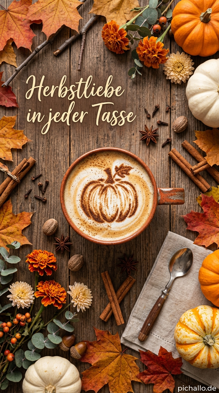 Kürbis Latte Art Kaffeetasse Bilder für den Herbst