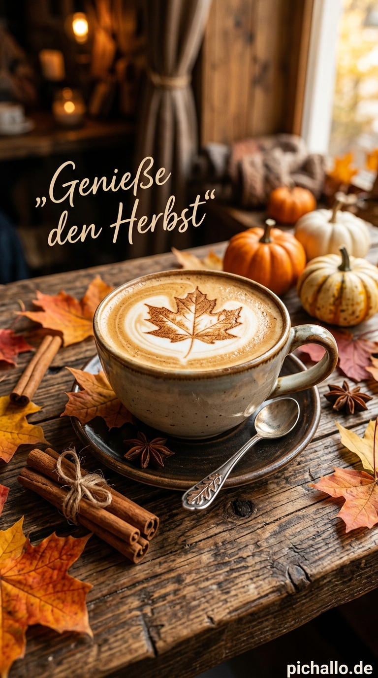 Latte Art Ahornblatt in Kaffeetasse Bilder für den Herbst