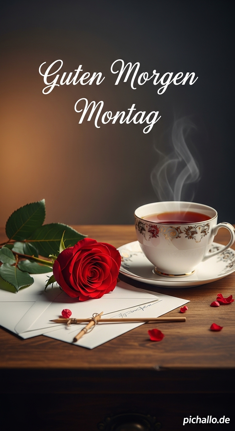 Liebesbrief mit Rose und Tee Guten Morgen Montag Bilder