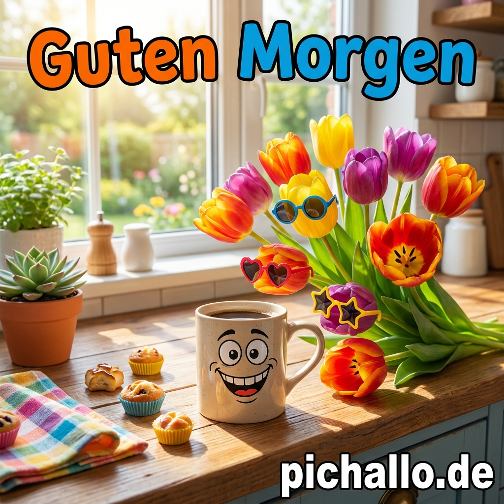 Lustige Tulpen mit Sonnenbrille Guten Morgen Bilder