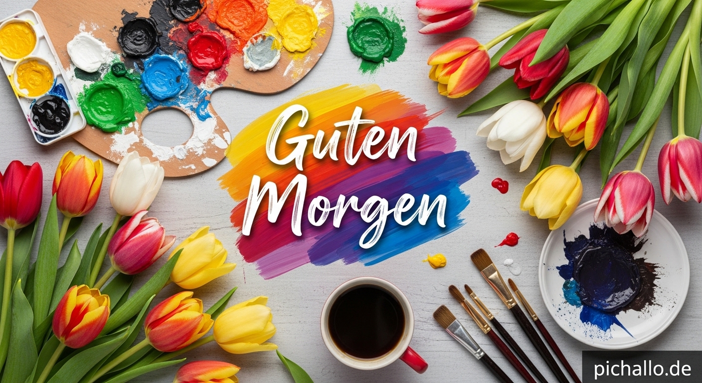 Malerpalette mit Tulpen Guten Morgen Bilder
