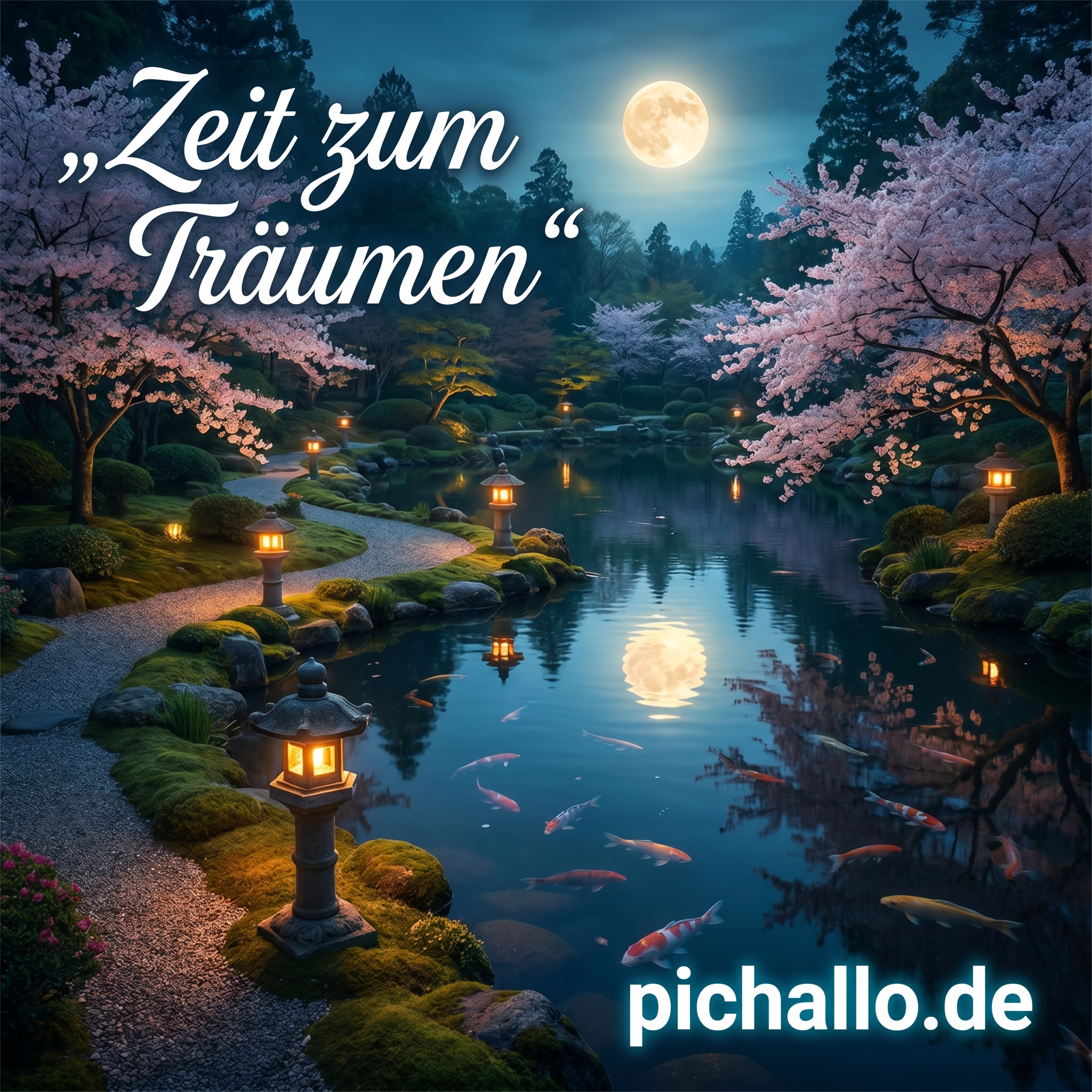 Mondteich im japanischen Garten Bilder bei Nacht