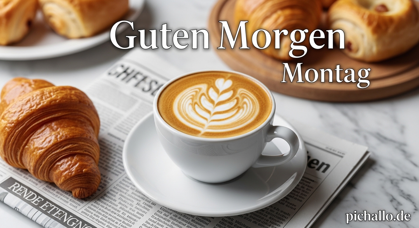 Perfekte Latte Art Tasse Guten Morgen Montag Bilder
