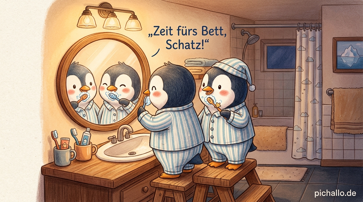 Pinguin Paar im Schlafanzug Bilder zur Guten Nacht