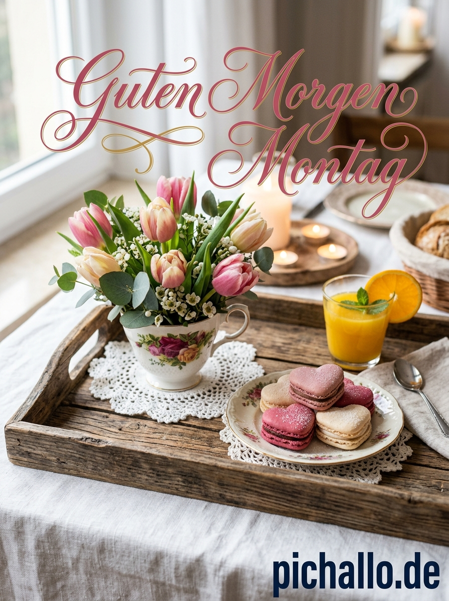 Romantische Guten Morgen Montag Tulpen Frühstück Bilder