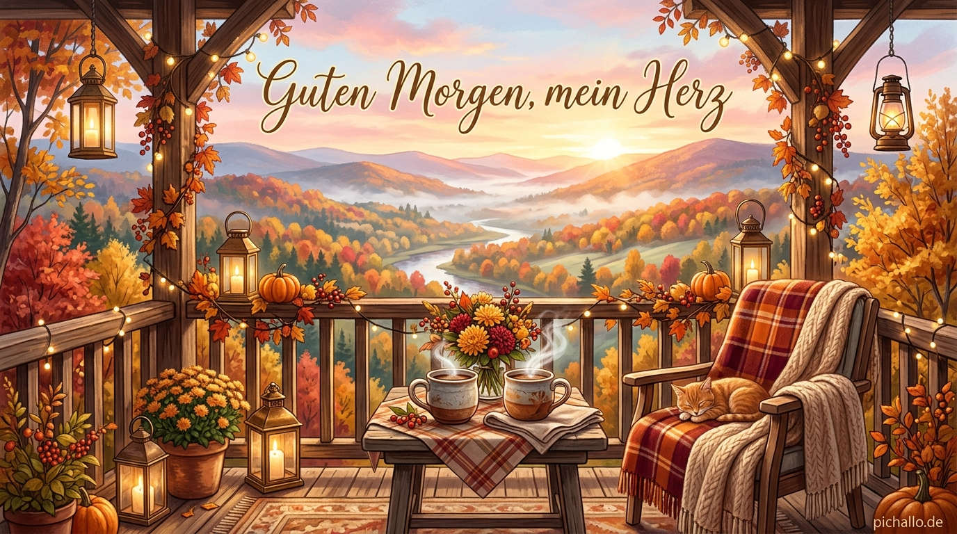 Romantischer Herbst Balkon Bilder für Morgengrüße