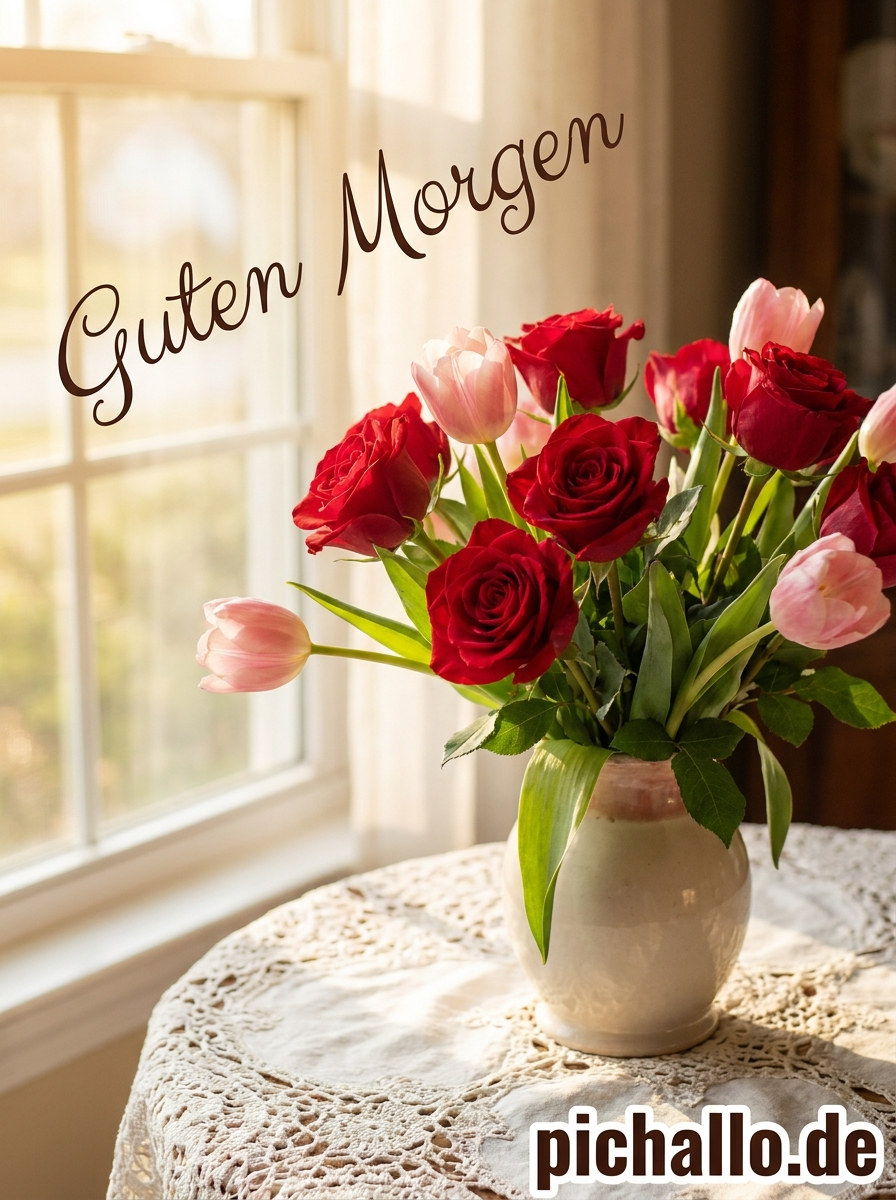 Romantischer Rosen-Tulpen-Strauß Guten Morgen Bilder