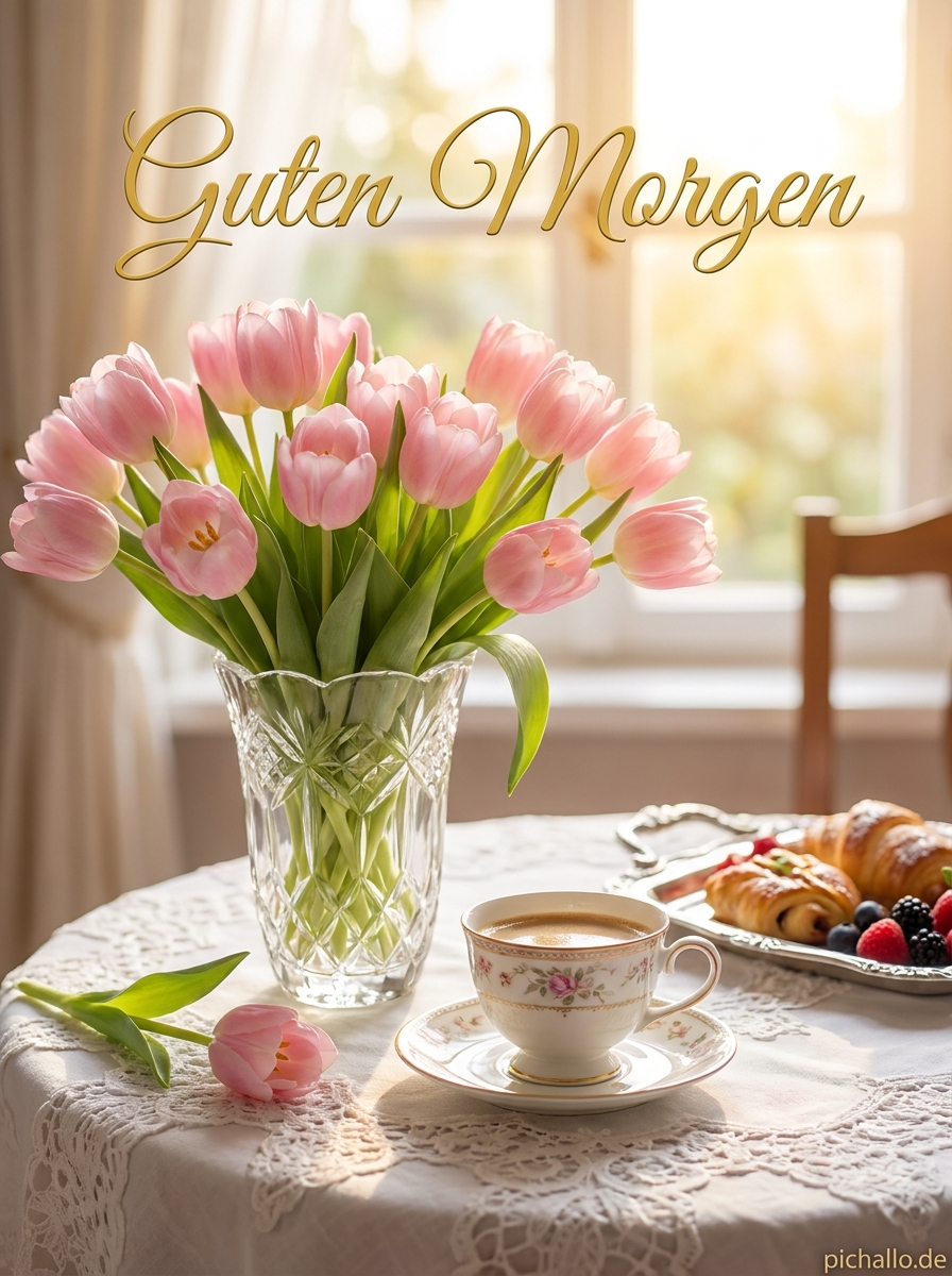 Romantisches Frühstück mit Rosa Tulpen Guten Morgen Bilder