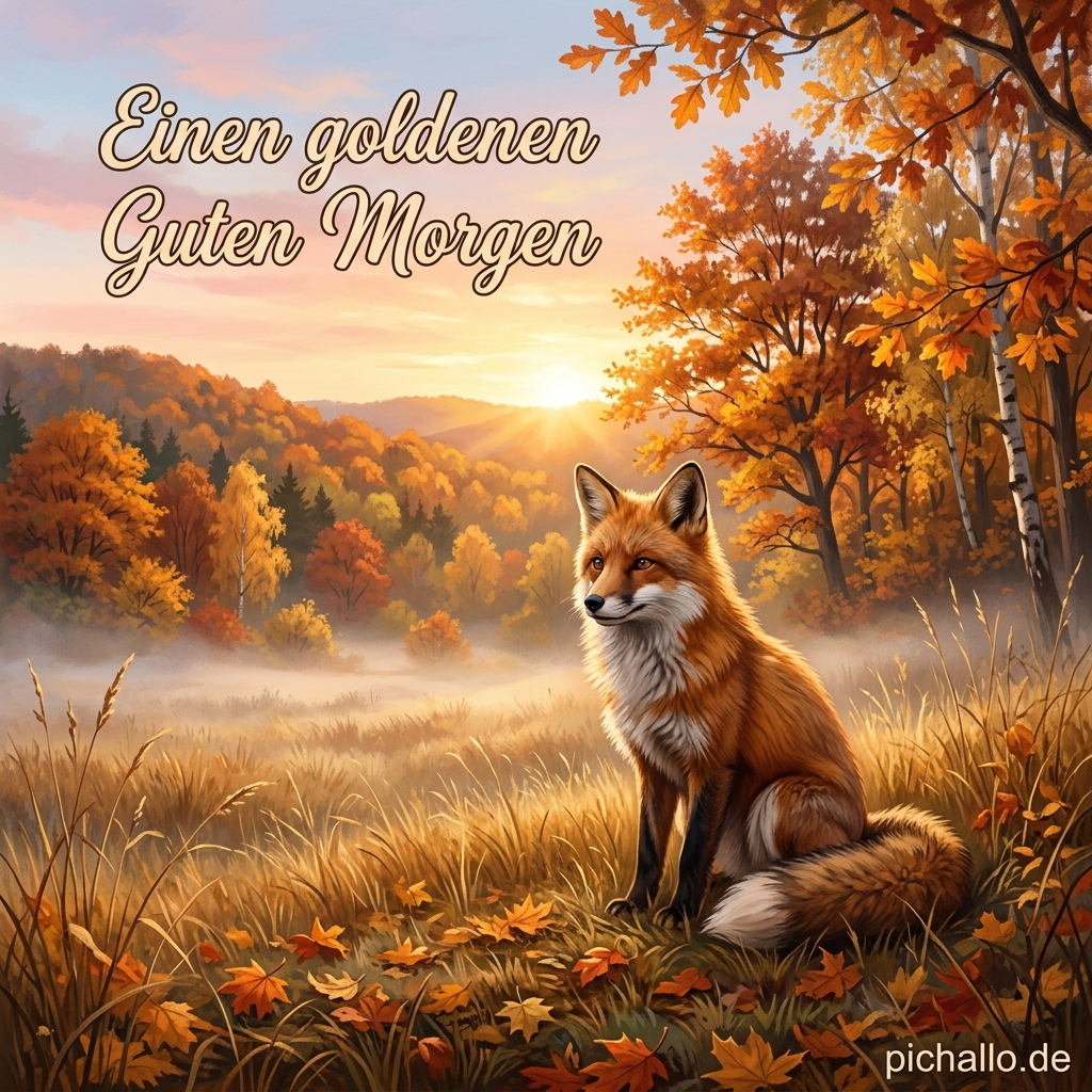Rotfuchs auf der Herbstwiese Bilder für Morgengrüße