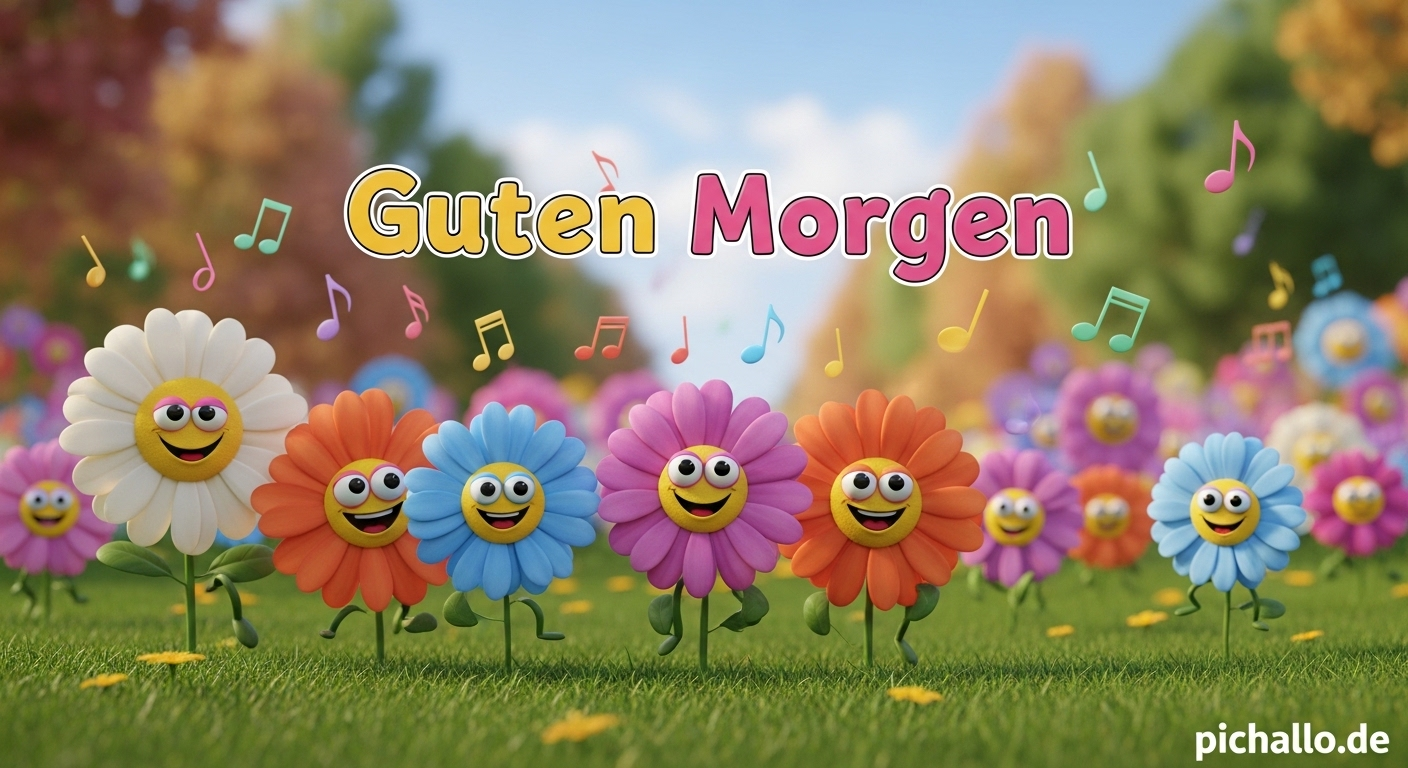Tanzende Blumen mit Glupschaugen Guten Morgen Bilder