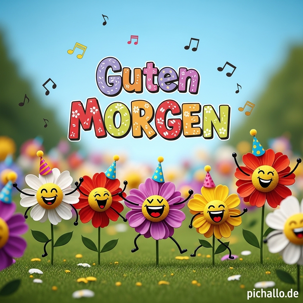 Tanzende Frühlingsblumen Party Guten Morgen Bilder