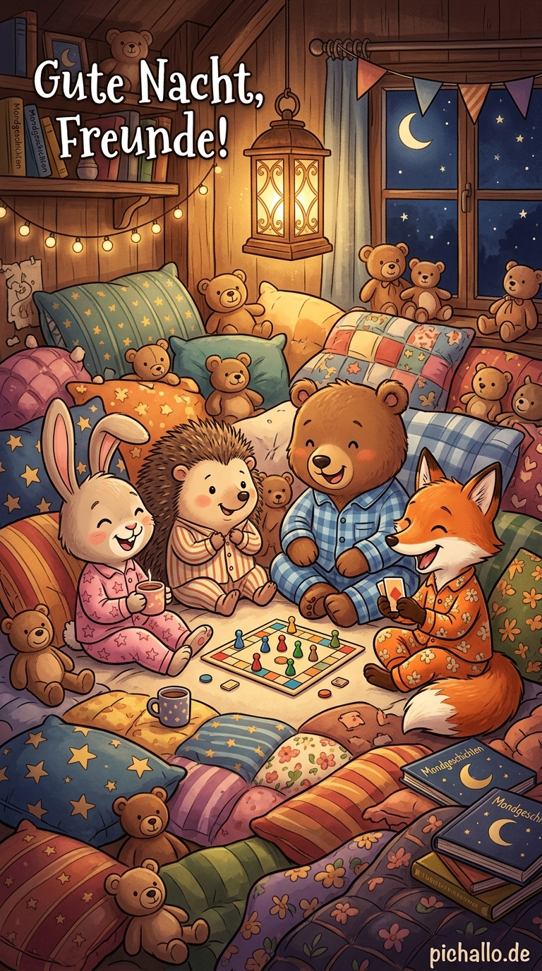 Tierische Pyjama Party Bilder zur Guten Nacht
