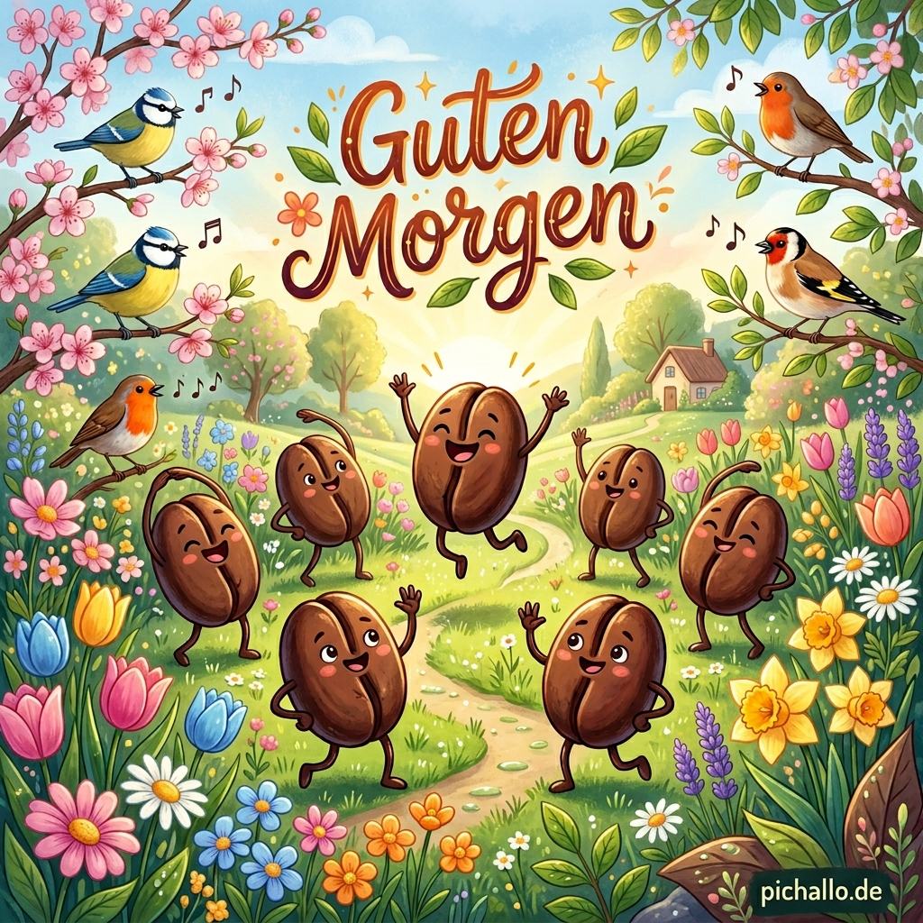 Turnende Kaffeebohnen Guten Morgen Bilder