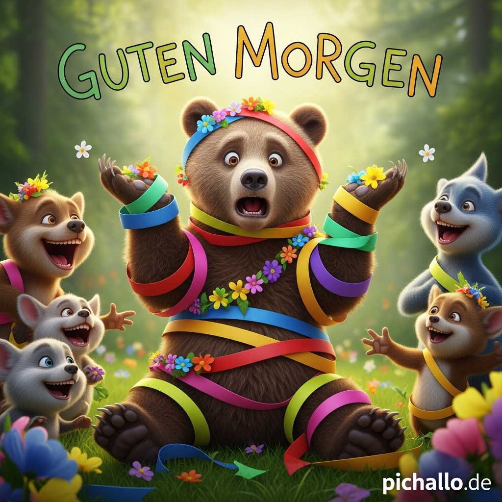 Verhedderter Bär im Frühlingsband Guten Morgen Bilder