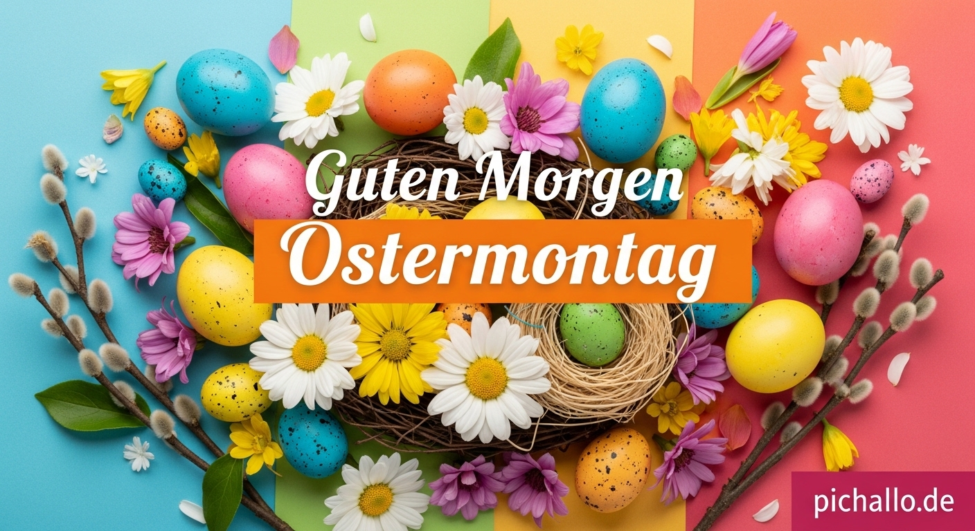 Vibrantes Instagram-Style Oster-Flatlay Guten Morgen Ostermontag Bilder