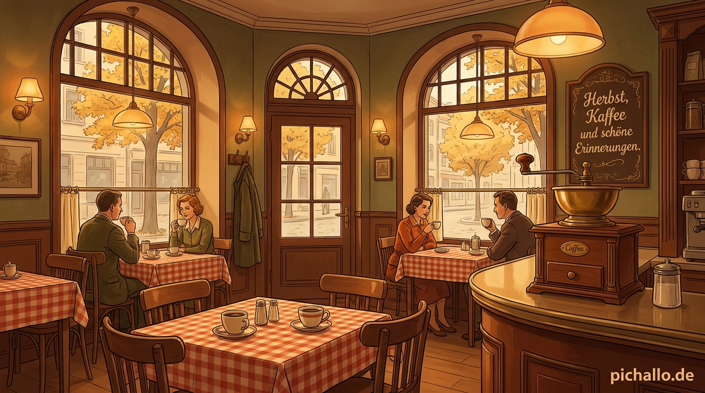 Vintage Café der 1950er mit Herbstkaffee Bilder