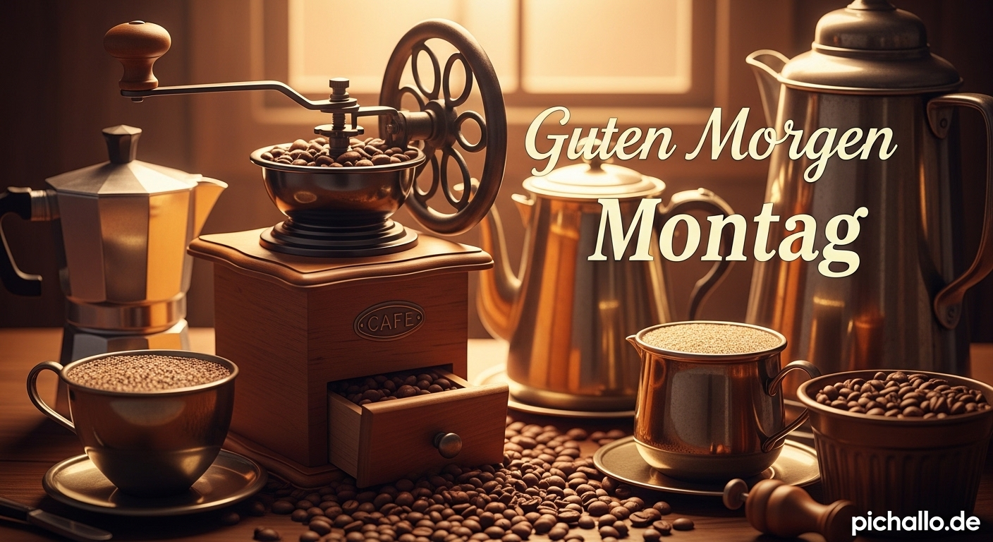 Vintage Kaffeemühle Guten Morgen Montag Bilder