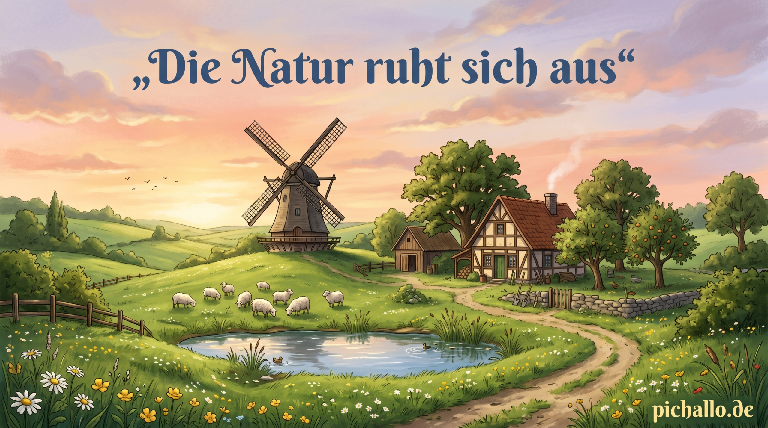 Windmühle auf dem Bauernhof Bilder zur ländlichen Idylle
