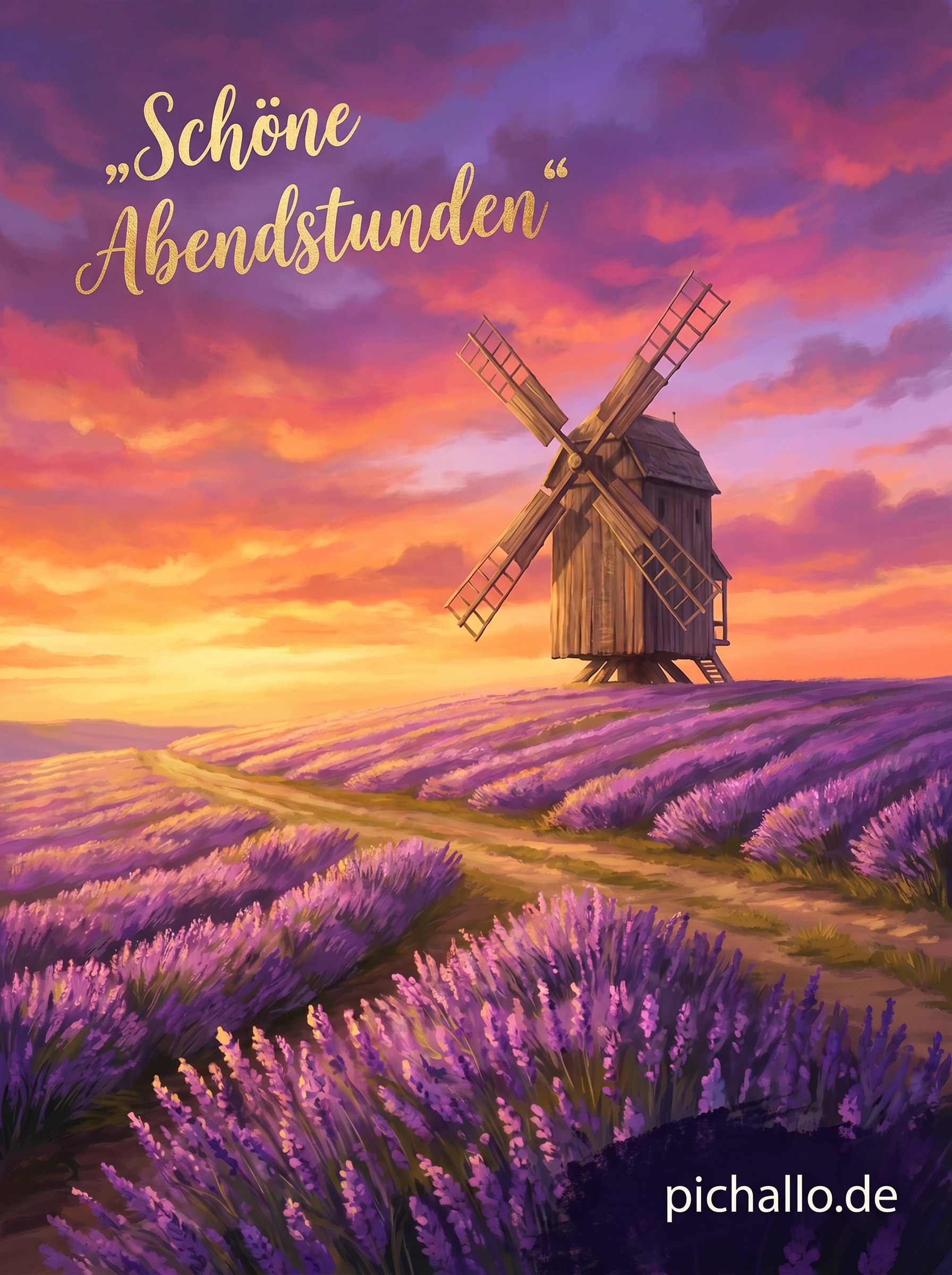 Windmühle im Lavendelfeld Sonnenuntergang Bilder